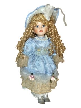 Vintage 1990s Porcelain Doll 16in